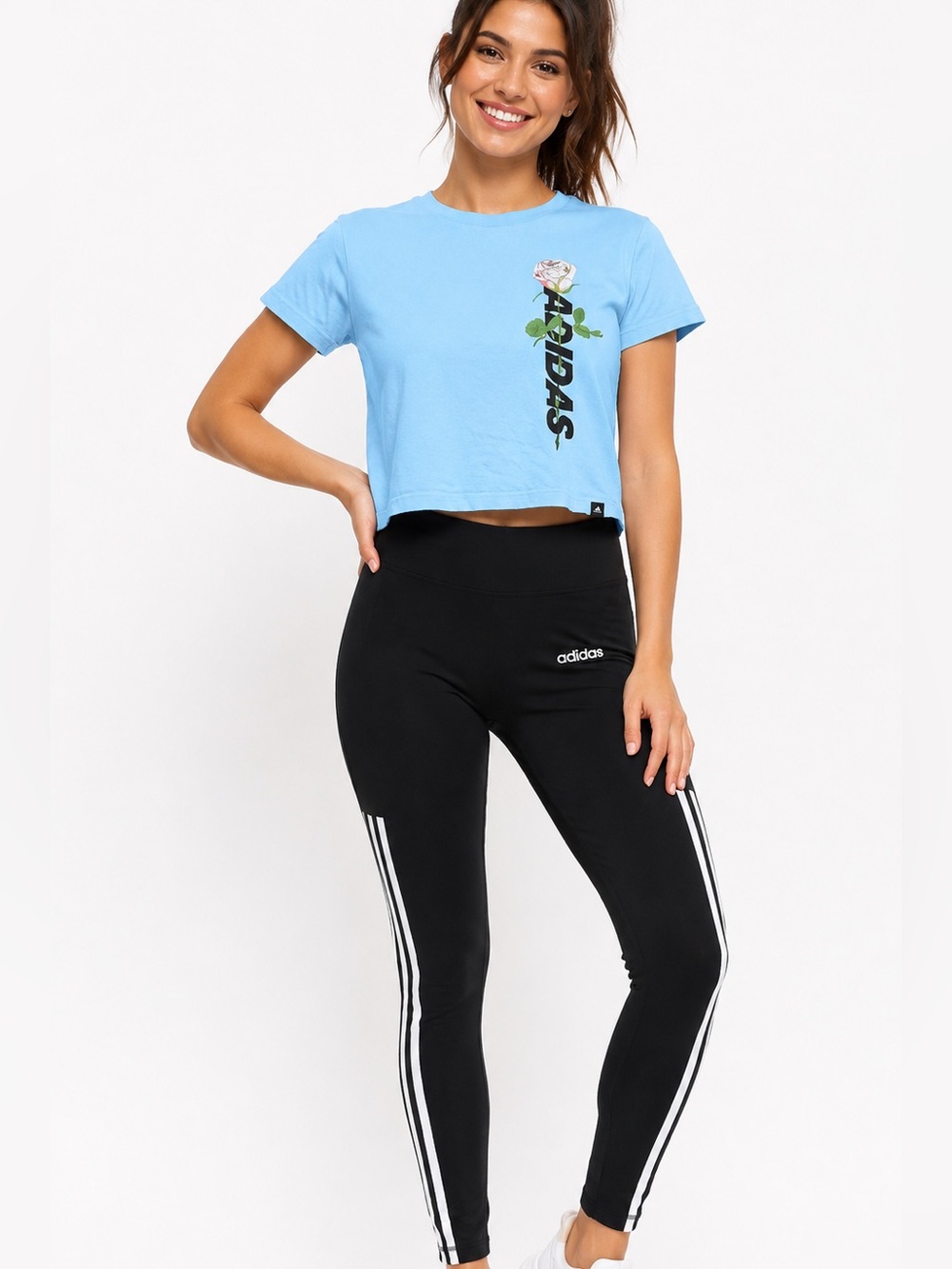 Adidas woman’s 2 two piece outfit crop short sleeve tshirt & leggings sz medium